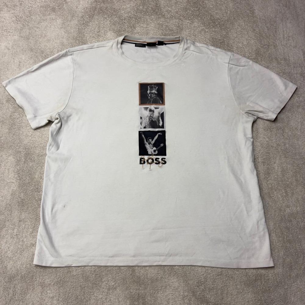 RARE Hugo Boss Freddie Mercury Queen T-Shirt Graphic Tee White *STAINS Mens XL
